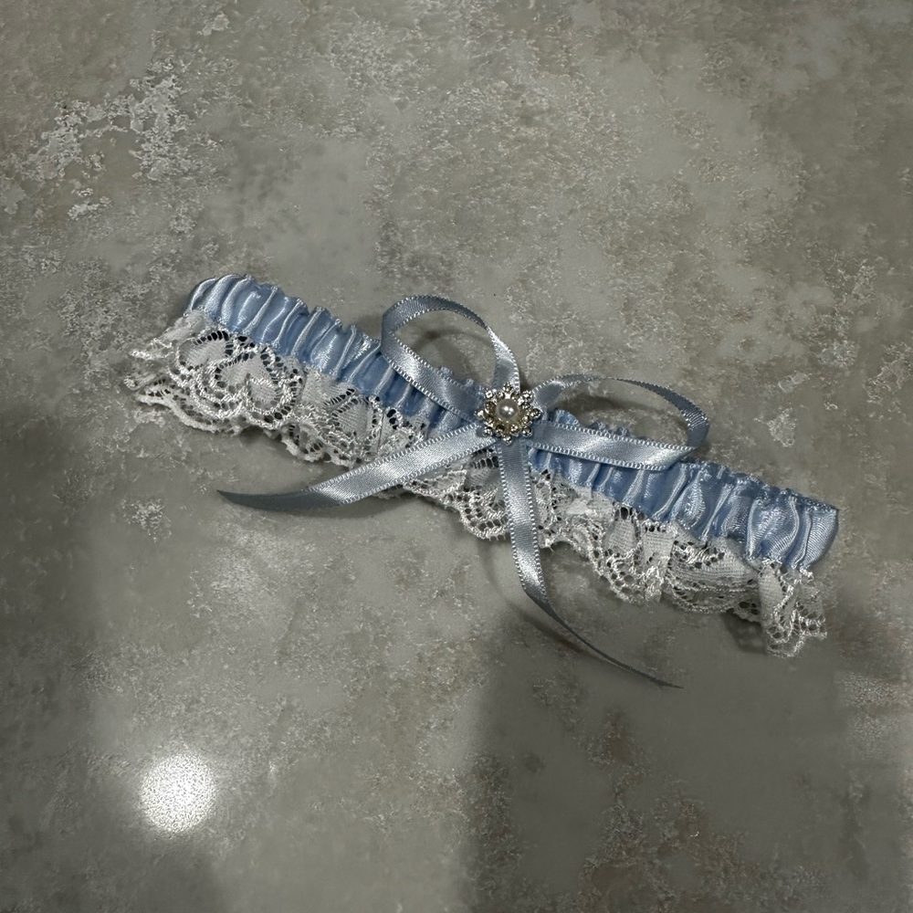 Elegant Blue Lace Garter with Ribbon Bow - Something Blue